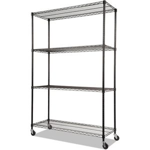 Alera ALE Unité d'étagères métalliques complète avec roulettes, quatre étagères, 48 x 18 x 72, noire, pour rayonnages utilitaires - Product Image 2