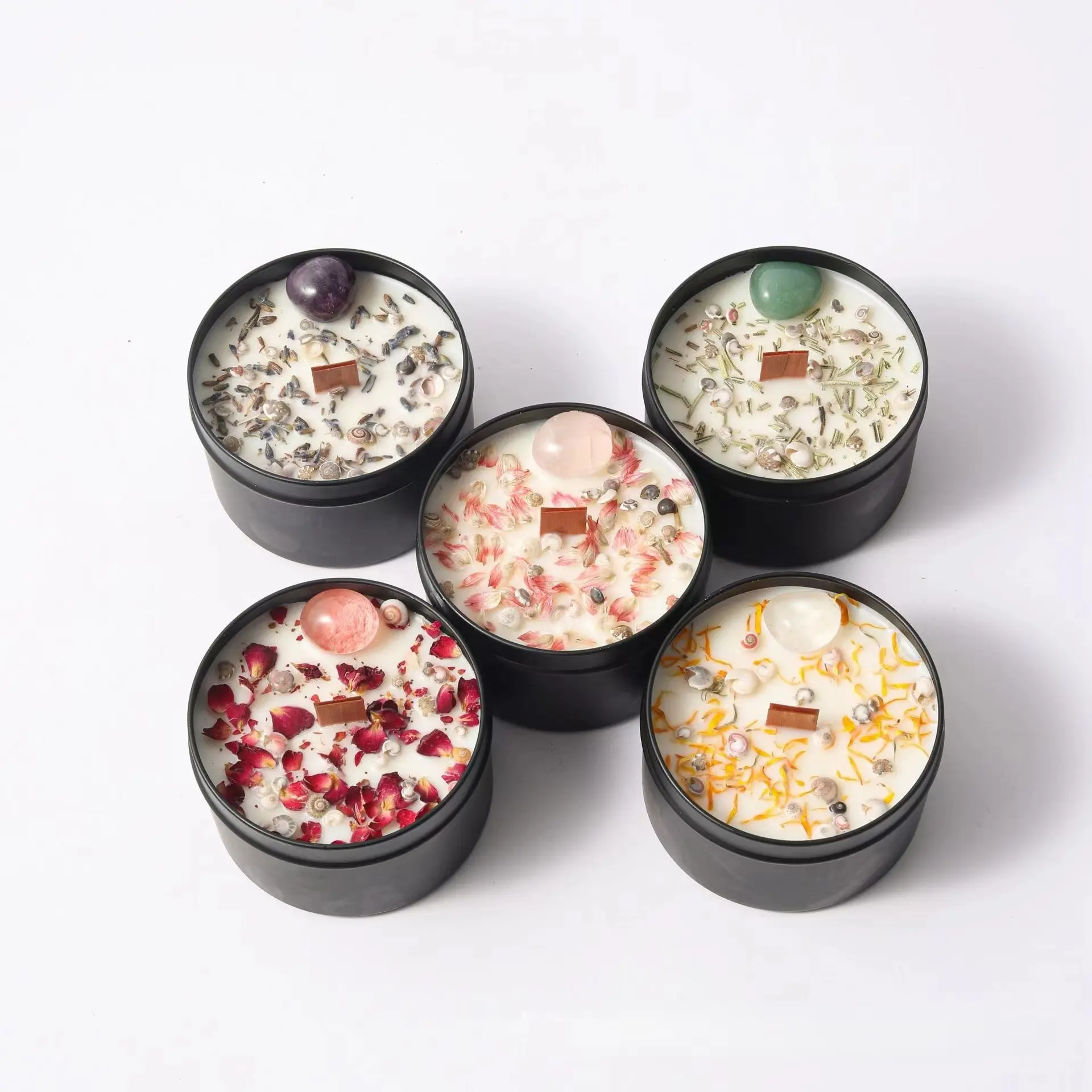 Dried Flower Crystal Aromatherapy Different Colors Luxury Soy Wax Wholesale Custom Scented Candles