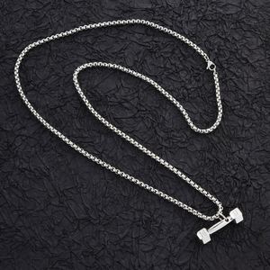 Fashion Fitness Barbell <b>Dumbbell</b> Men Necklace Domineering Titanium Steel Clavicle Couple Pendant Necklace - Product Image 4