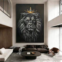 Tableau en cristal moderne Le Roi Lion avec couronne, impression HD de luxe dorée, animal noir et blanc, décoration artistique pour la maison