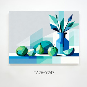 Quadro su tela con natura morta, moderno, <span class=keywords><strong>verde</strong></span> acquamarina, con vaso di frutta, per decorare cucina, soggiorno e casa. - Product Image 1