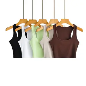 High Quality Sustainable rayon spandex Rib Round Collar Tank top crop ladies summer singlet sleeveless vest for women