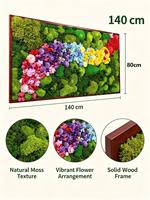 Cadre mural en mousse naturelle verte avec fleurs préservées, décoration de bureau et d'intérieur, taille personnalisée OEM&ODM 140x80 cm