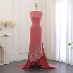 Elegant Coral Pink Scalloped Arabic Evening Dress 2024 Luxury Dubai Butterfly Beaded Women Wedding Party Gowns SZ471