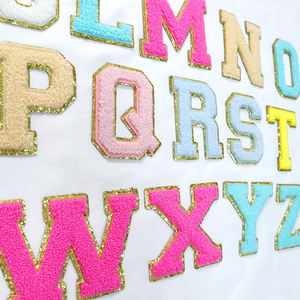 Gros patchs en chenille grand pour enseignant à paillettes dorées personnalisées fer sur Alphabet broderie perlée patchs en chenille - Product Image 3