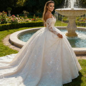 Abito da sposa a maniche lunghe in pizzo a trapezio, personalizzabile, di alta qualità, ecologico, per il <span class=keywords><strong>2026</strong></span> - Nuovo arrivo per il dropshipping - Product Image 3