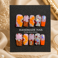 Vente en gros de faux ongles à presser vintage faits main en acrylique, avec motifs floraux 3D, perles et métal, forme amande française, nude, gaufrés, OEM ODM