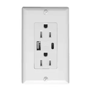 OSWELL 4.8A Dual USB A+C Charger with15Amp Tamper Resistant Receptacle Duplex USB In-wall Outlet w/ Wall Plate