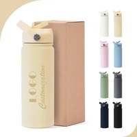 Bouteille d'eau isotherme minimaliste en acier inoxydable avec couvercle à poignée et paille pour les voyages et l'extérieur, grande capacité, noire