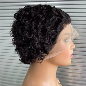 Chaud brésilien 6 pouces pour Pixie Cut perruque <span class=keywords><strong>13X1</strong></span> court bouclés avant de lacet Transparent dentelle femmes perruque de cheveux humains - Product Image 1
