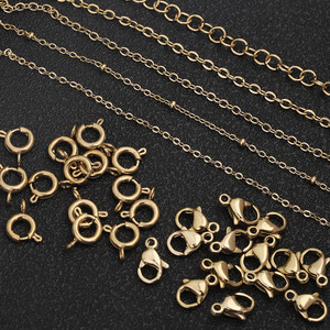 Cadena de acero inoxidable chapada en oro de 14k con cierre de langosta para la fabricación de collares, accesorio de joyería H1698 - Product Image 1