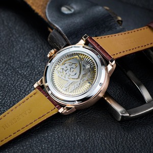 Montre automatique homme REEF TIGER RGA1965 Artist Master III Fashion, phase de lune, or rose, luminescente, bracelet en cuir marron, classique - Product Image 5