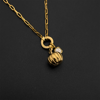 Bracelet chaîne trombone en acier inoxydable plaqué or 14K pour femme avec pendentif citrouille diamanté, bijoux Emanco