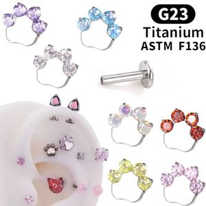 Orecchini a perno a forma di zampa di gatto in lega di titanio G23 con zirconi 5A, stile punk, unisex, per piercing all'orecchio e al labbro - Offerta imperdibile - Product Image 1