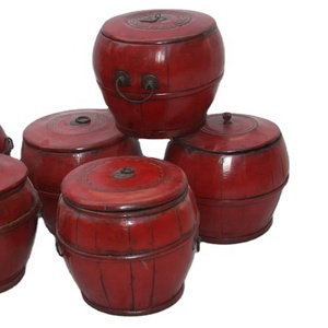 Caja de maletero decorativa redonda de madera lacada, retro, China, brillante - Product Image 1