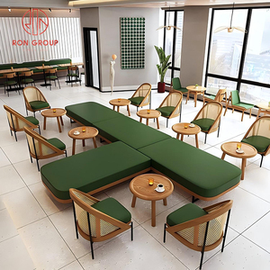 ชุดเก้าอี้โต๊ะไม้และฐานโลหะสำหรับร้านอาหารเชิงพาณิชย์เฟอร์นิเจอร์รับประทานอาหารหนังสีเขียวพร้อมโต๊ะเก้าอี้ไม้ - Product Image 3