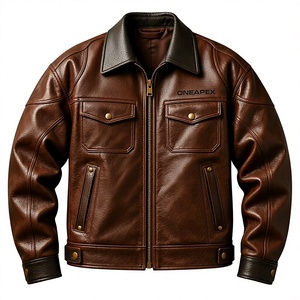 Veste en cuir marron pour homme à col rabattu, style motard, sur mesure, vente en gros, fabricant - Product Image 1