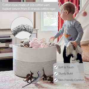 Extra <b>Large</b> Blanket <b>Basket</b> Woven Decorative Cotton Rope <b>Basket</b> with Handles for Laundry Living Room Baby Toys Nursery - Product Image 3