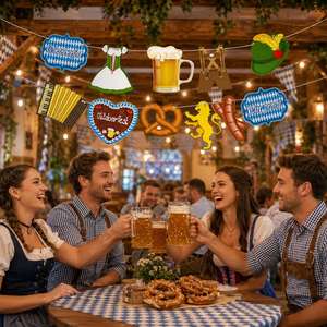 German Bavarian Festival Party Decor Pretzel <b>Beer</b> Mug Lederhosen Design Kits Oktoberfest Hanging Banner Sets - Product Image 1