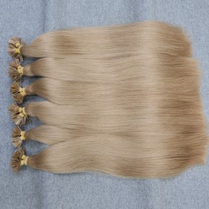 Extensions de cheveux naturels à pointe plate Remy, double épaisseur, compatibles permanente, toutes couleurs, blond clair, fixation par fusion - Product Image 1