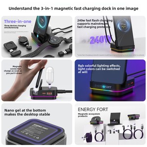แท่นชาร์จแม่เหล็ก ENERGY FORT 3-in-1 กำลังไฟสูงสุด 240W ขนาดกะทัดรัด พร้อมไฟ RGB สำหรับโทรศัพท์ หูฟัง นาฬิกา ใช้งานได้กับ Apple Samsung - Product Image 3