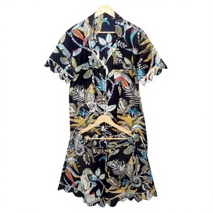 Conjunto de Pijama de Mujer con Estampado Completo, Manga Corta, Cuello Camisero, Ropa de Dormir Casual de Verano, 100% Algodón, Cintura Elástica - Product Image 1
