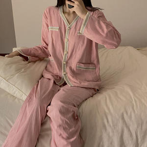 Automne nouveau Cardigan à manches longues doux pyjamas tricoté coton Jacquard Homewear costume pyjamas de luxe pour les femmes ensemble - Product Image 5