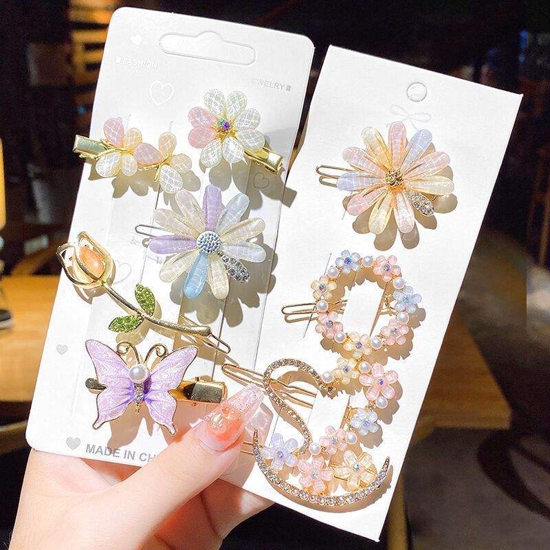 Popularity Women's Hair Clips Hairpins Rhinestone Petal Flowers Design Fashion Sweet Girls Hair Accessories Womens Hair Clip Set