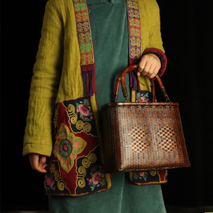 Handmade Bamboo Woven Bag Square Vintage Distressed Women's Handbag Everyday Use Zhejiang Craft - Product Image 1