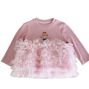 Child Star Circle Girls Mesh Sweatshirt Dress Pink Long Sleeve With Ruffles For Spring Autumn - Product Image 5