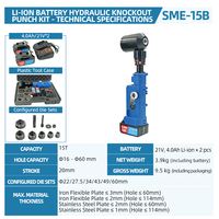 Perforadora Hidráulica Eléctrica de Acero Nooviee SME-15B, 22 mm de Recorrido, 5000 mAh de Capacidad, para Perforar Agujeros Redondos/Cuadrados en Metal
