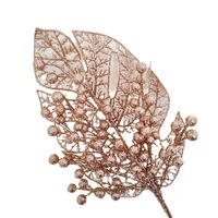 Décorations de Noël et de mariage : Feuilles de Monstera joyeuses, arrangement pour salon, baies dorées en poudre, fleurs artificielles 10-30cm