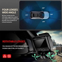 Caméra de tableau de bord USB C pour voiture avec enregistrement Wifi GPS, carte mémoire 128 Go, 4 canaux, caméra avant et arrière avec filtre CPL