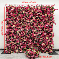 Muro de flores artificiales de rosas mixtas color borgoña romántico, telón de fondo floral para la entrada de bodas, decoración para fotografía.