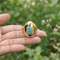 Bague ajustable en laiton massif plaqué or avec pierre précieuse en turquoise Kingman naturelle, forme marquise, bijoux personnalisés en gros