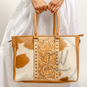 LW New Cowhide Hair-On <b>Concealed</b> Carry Tooled Leather Tote Purse For Women's Western Elegance Genuine Leather Tassel Handbags - Product Image 5