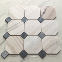 Mosaïque murale de luxe en marbre Calacatta Viola octogonal italien, finition polie, design moderne