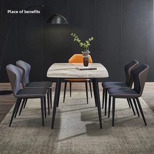 Juego de Mesa y Sillas de Comedor de Mármol de Estilo Italiano Moderno y Minimalista, Mesa Rectangular de Lujo Ligero para Hogares Pequeños, Hecha de Metal - Product Image 5