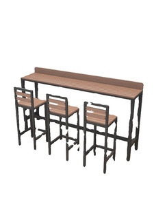 Tavolo Alto Moderno da Esterno in Legno Anticorrosione e Resistente al Sole con Combinazione di Sedie Lunghe, Tavolo da <span class=keywords><strong>Bar</strong></span> a Parete per Hotel e Caffetterie - Product Image 5