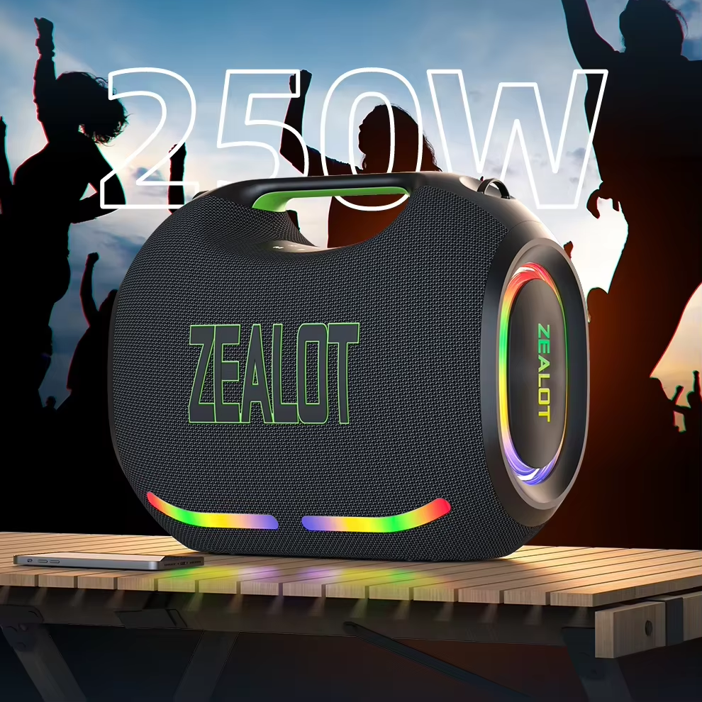 ZEALOT ZE21 250W Portable Wireless for Speaker 10000mAh IPX6 Waterproof RGB LED USB/AUX Input 2.1 Channel for Outdoor Use