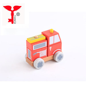 Rouge de voiture de pompier enfants jouent <span class=keywords><strong>jeu</strong></span> de blocs en bois blocs jouet - Product Image 5