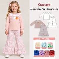 Ensembles d'Halloween pour bébés filles : Haut brodé citrouille fantôme BOO et pantalon patte d'éléphant imprimé léopard – Vente en gros