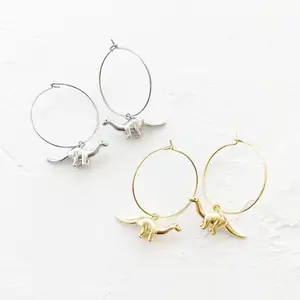 Custom Cute Dinosaur Pendent Earrings Stainless Steel 18k Gold Plated Animal Ear Loops For Girls