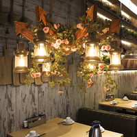 Lustre vintage rustique à fleurs et plantes, style industriel, art créatif, pub, bar, café, restaurant, bateau, lustre en bois