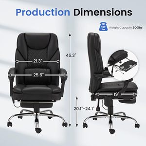 <span class=keywords><strong>Silla</strong></span> Giratoria de Cuero Negra Moderna Personalizada con Respaldo Alto para el Hogar, <span class=keywords><strong>Silla</strong></span> de Oficina Ejecutiva con Soporte Lumbar y Masaje, Capacidad de 400 lb - Product Image 2