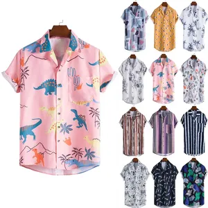 Custom Logo Ontwerp Sublimatie Print Strand Wear Snel Droog Satijn Polyester Knoop Down Kraag Korte Mouwen Heren Hawaiian Shirt