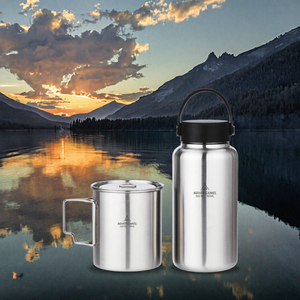 Tiartisan Outdoor Bushcraft Boiler da campeggio 1050ml <span class=keywords><strong>in</strong></span> <span class=keywords><strong>acciaio</strong></span> <span class=keywords><strong>inox</strong></span> bottiglia d'acqua a parete singola 750ml borsa per tazza nidificata - Product Image 4