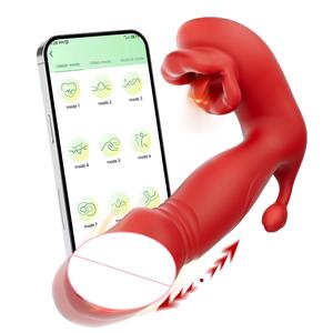 アプリ制御のローズバイブレーター、舌なめ回し刺激器、伸縮式ディルド、振動マッサージ、大人向けセックストイ - Product Image 1