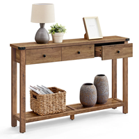 Table console en bois massif de style mid-century moderne avec 3 tiroirs, écologique, pour appartement, maison, bureau