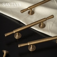 Poignées Santaya en laiton brossé antique massif pour armoires de cuisine, tiroirs de placard, poignées en T et boutons longs en bronze pour meubles